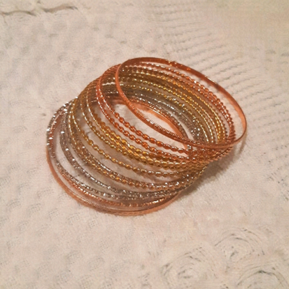 Bangles/bracelets gold, silver & copper colors costume/fashion jewelry